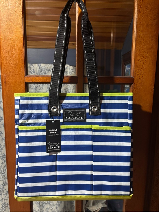 Scout Handbags - Scout pickle ball Striped Tote in Blue, White and Lime